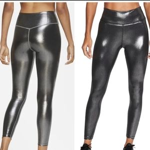 Nike shimmer metallic silver leggings and sports bra